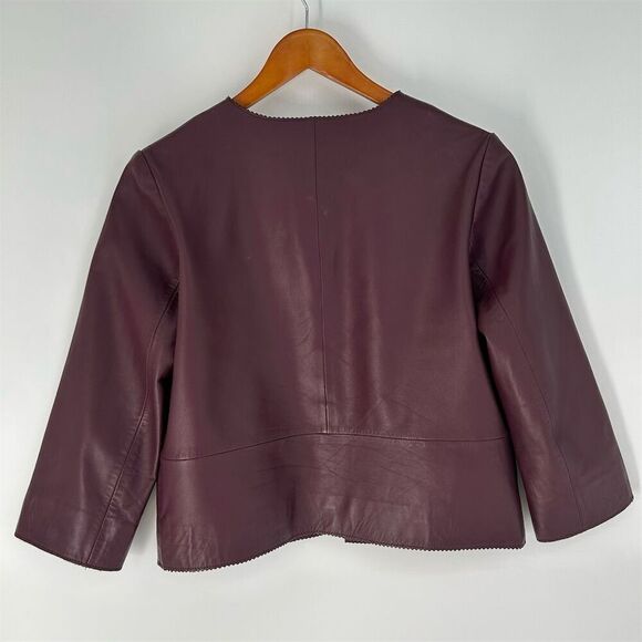 Ted Baker Morisr Zig Zag Edge Cropped Leather Jacket Burgundy, 2 / Small - Picture 4 of 13